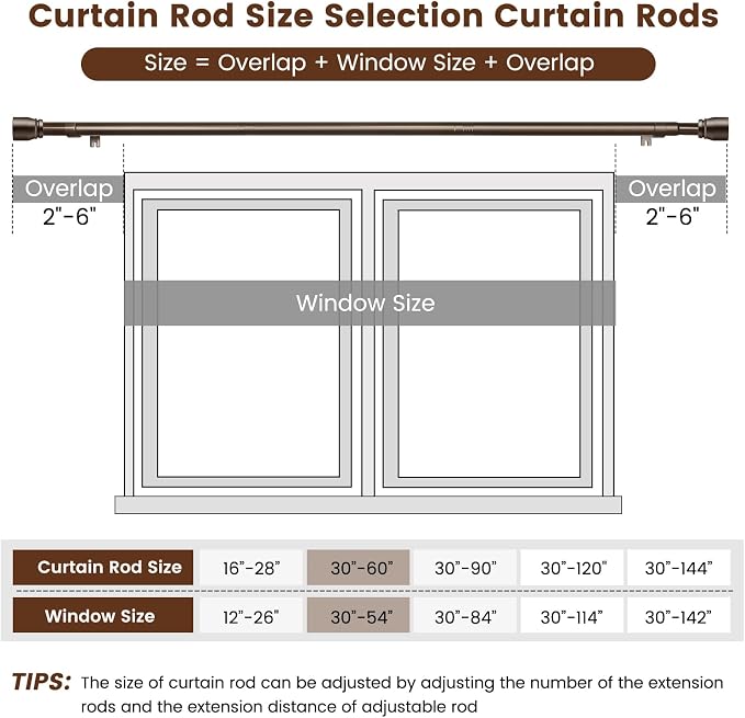 1” Diameter brown curtain rod Itself is 30 to 60 inch. 1 Pack Fits 30-54 inch - Image 3