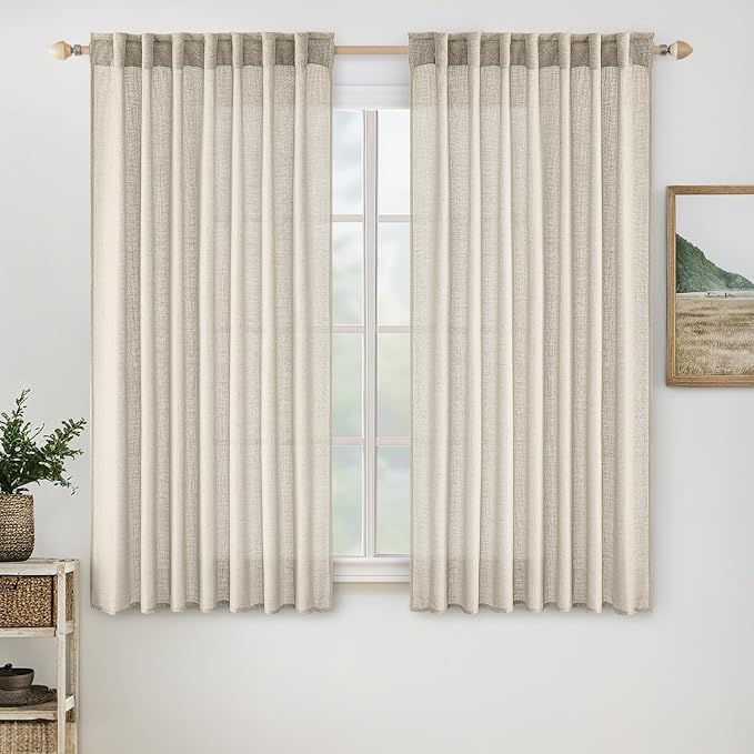 MIULEE Cream Linen Curtains 54 Inch Length 2 Panels by MIULEE