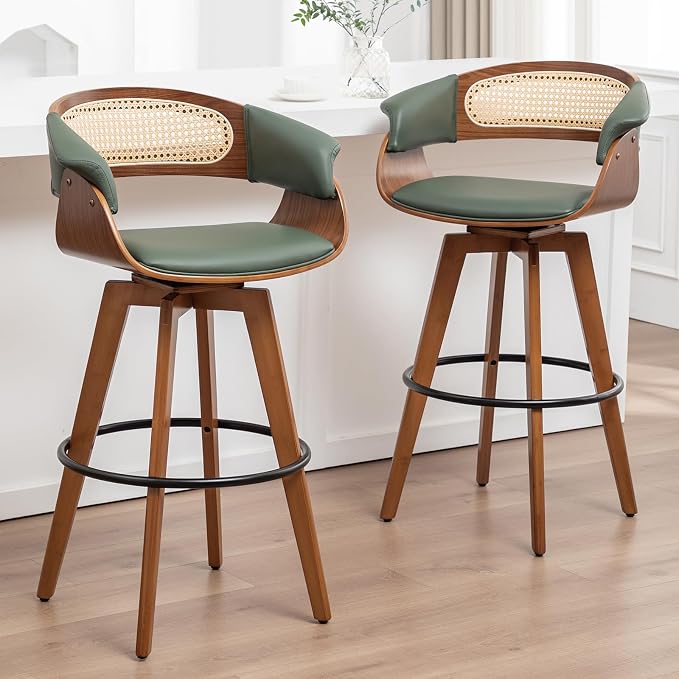Set of 2 Rattan Swivel Counter Stools by KUNZENTLIVING