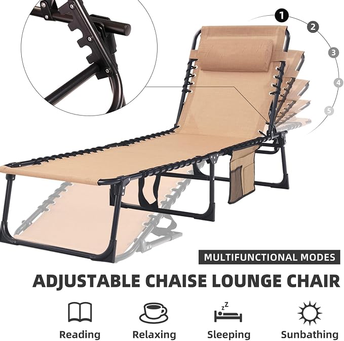 Folding Chaise Lounge Chair Bed - Image 7