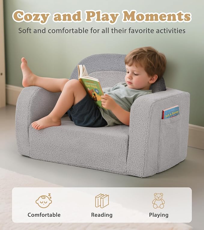 Foryoomi Kids Couch, 2-in-1 Soft Toddler Couch Fold Out - Image 4