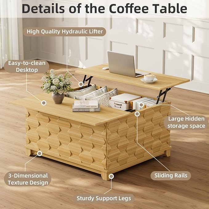 BROTTAR Lift Top Coffee Table, 31.5'' Square Coffee Table - Image 8