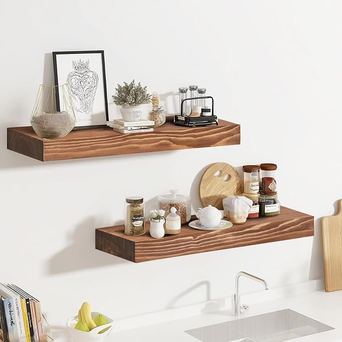 17x8x1.6 inch Floating Shelves Set of 2 – Solid Wood Rustic Brown Wall Mounted - Image 6