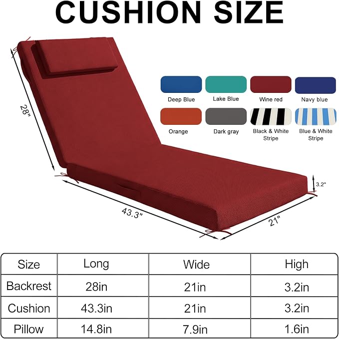 Outdoor Chaise Lounge Cushions, 71x21 Inch Olefin Water & Fade Resistant Pool - Image 3