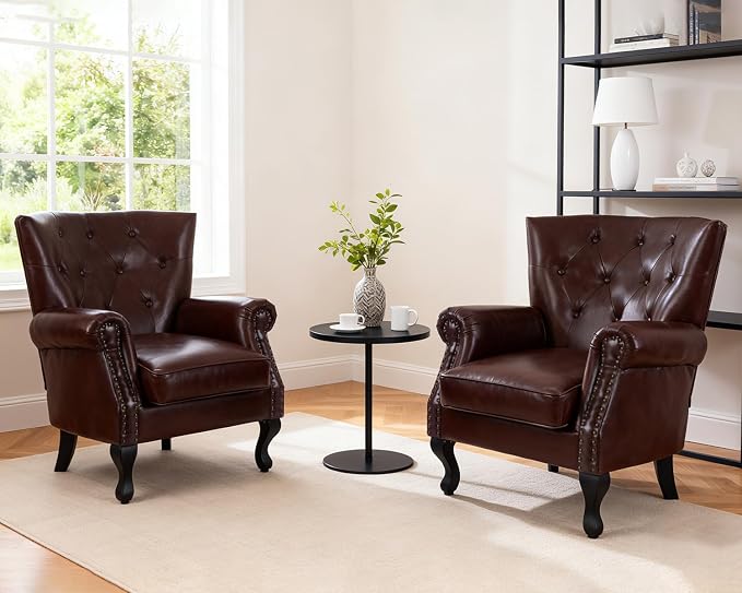 Modern Accent Chair Set of 2, Mid-Century PU Leather Armchair by LOVSPATIOFURNITURE