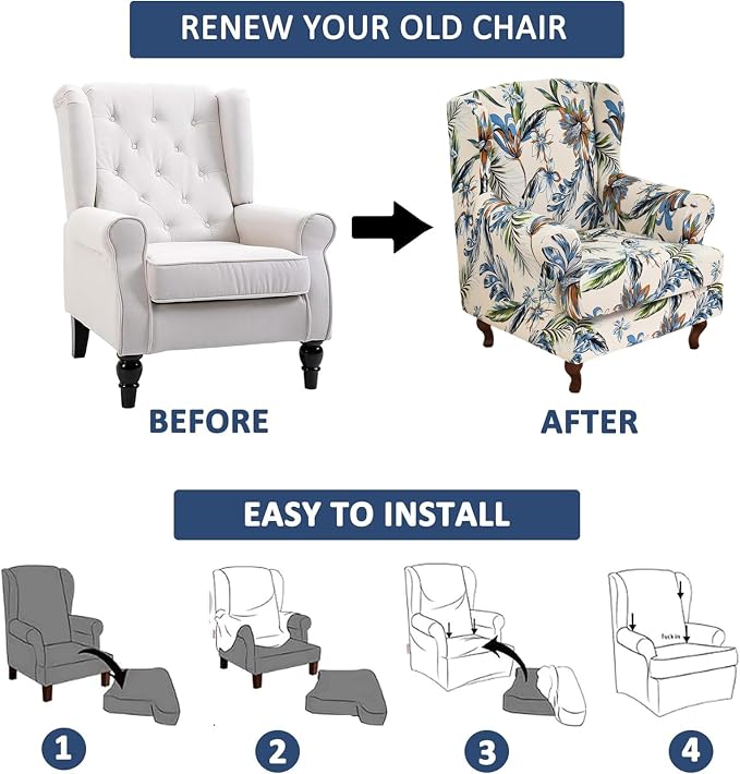 HAOYONG Wing Chair Slipcovers Stretch Wingback Chair Covers Printed 2 Pieces - Image 6