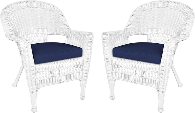 Jeco Wicker Chair with Blue Cushion by Jeco