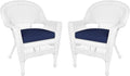 Jeco Wicker Chair with Blue Cushion by Jeco