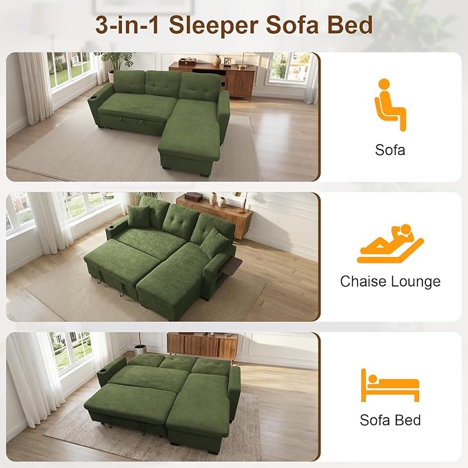 KCGKCG 82" L Shaped Sleeper Sofa Bed, Pull Out Sectional Couch - Image 6