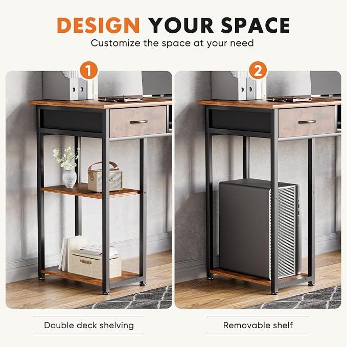 Sweetcrispy Desk with Fabric Drawers, Computer Office 48 Inch Gaming Writing - Image 6