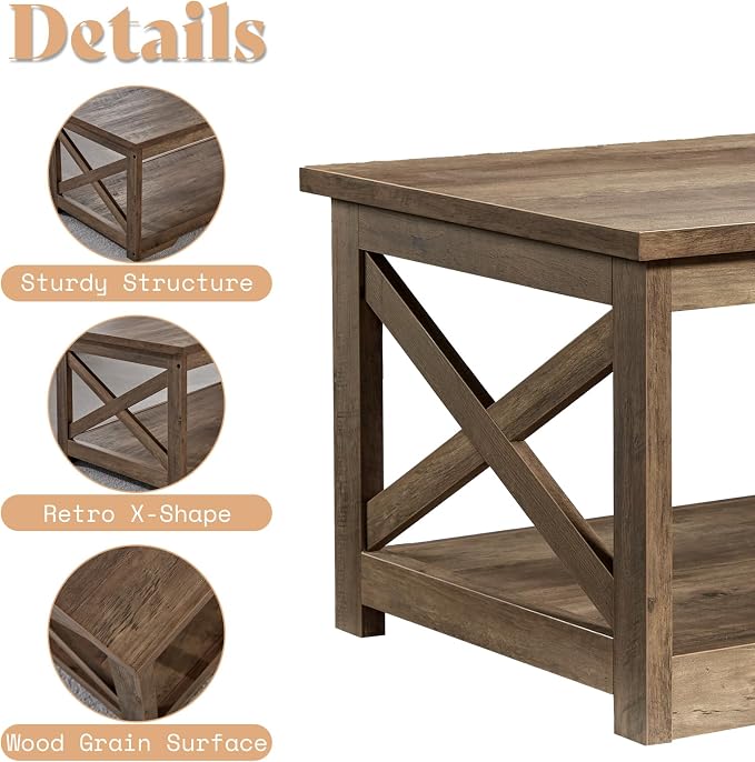 AMERLIFE 3-Piece Farmhouse Table Set Includes Coffee Table& Two End Tables - Image 7