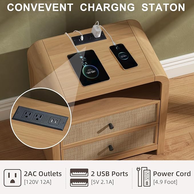 Oak&Sparrow Rattan Nightstand Set of 2, 23.6'' Rattan End Table - Image 4