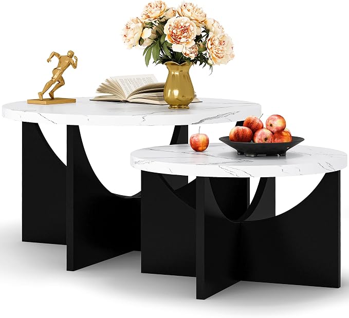 LIKIMIO Nesting Coffee Tables Set of 2, 31.5" Round Side Tables by LIKIMIO