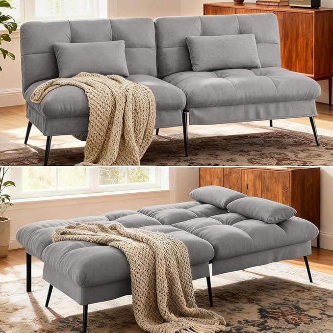 COMHOMA 72″ Futon Sofa Bed, Convertible Fabric Couch by ComHoma