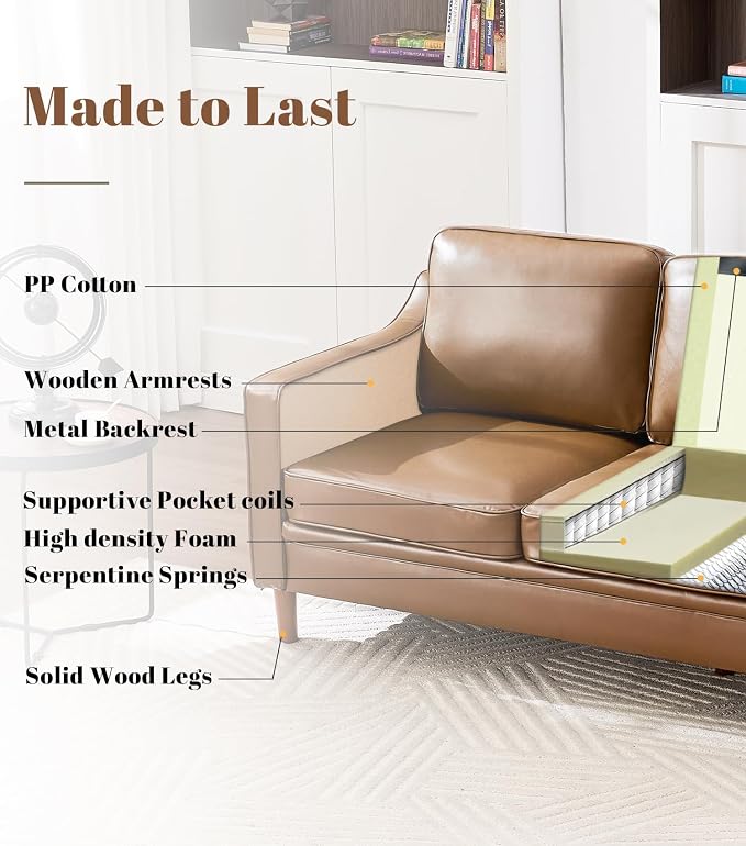 Kingfun Living Room Furniture Sets, 3 Seater Couch and Armchair, Mid Century - Image 3