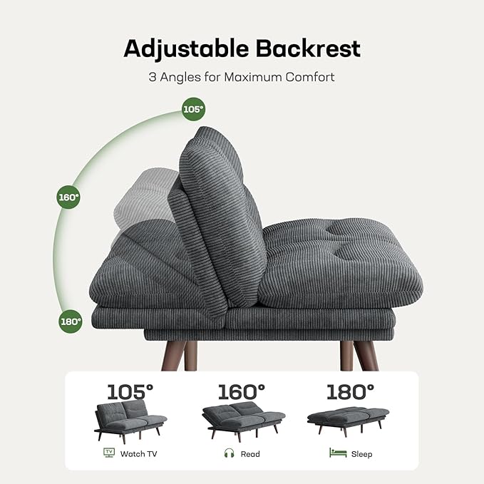 Marsail 66" Futon Sofa Bed, Convertible Corduroy Futon Couch - Image 3