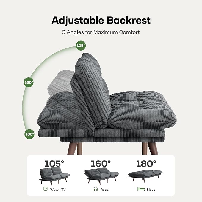 Marsail 66" Convertible Futon Sofa Bed, Corduroy Futon Loveseat Couch - Image 3