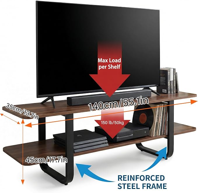 Welnow Walnut TV Stand for 65" TV, Mid Century Modern Entertainment Center - Image 2