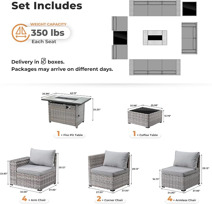 ovios 13 Pieces Patio Furniture Set, Outdoor Wicker Sectional Sofa - Image 8