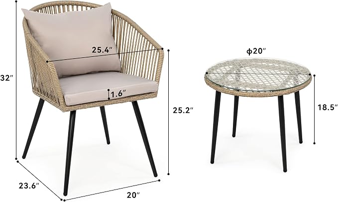 YITAHOME 3-Piece Wicker Small Patio Balcony Chair Set, Outdoor Rattan - Image 7