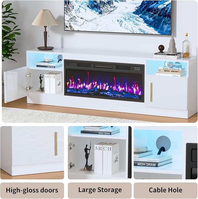 PRETZI Fireplace TV Stand with 36" Fireplace Up to 80" TVs, Remote Control - Image 6