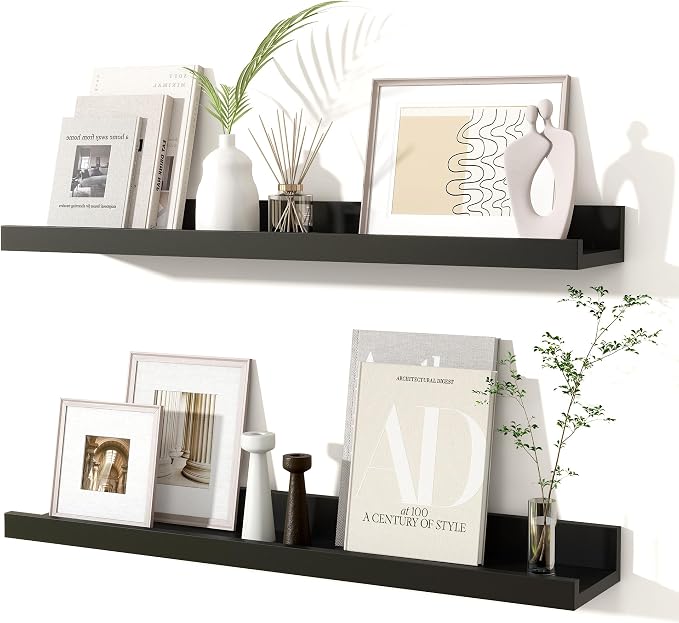 Fun Memories Picture Ledge Shelves Set of 2, 24 Inch Rustic Wall Mounted by FunMemories