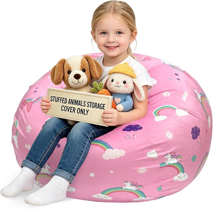 Lukeight Unicorns Stuffed Animals Storage Bean Bag Chair Cover by Lukeight