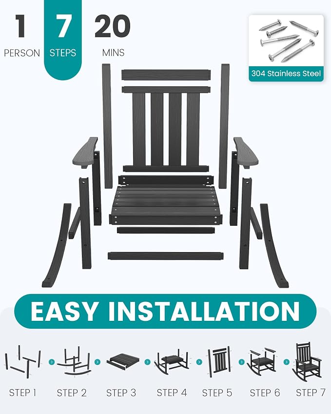 SERWALL Outdoor Rocking Chair, HDPE Rocking Chair - Image 7
