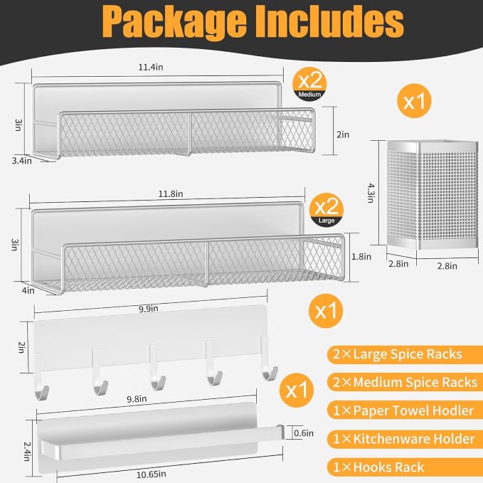 Magnetic Spice Rack for Refrigerator, 7 Pack 100% Metal Strong Magnet Shelves - Image 2