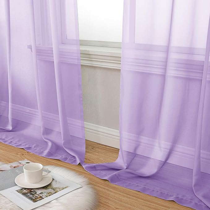 Aiyufeng Light Purple Sheer Curtain Panels Pair Sold 96 Inch Length, Light - Image 8