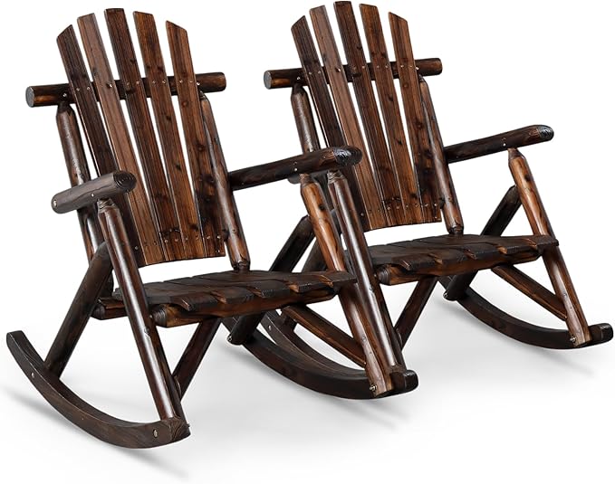 Outvita Wooden Rocking Chair Set of 2, Fir Log Adirondack Rocker, Outdoor Wood by Outvita