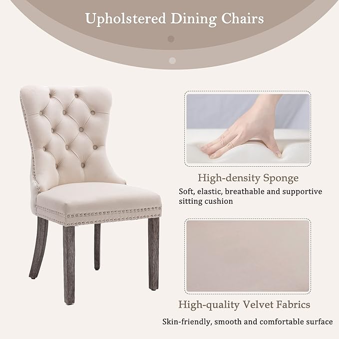 KCC Velvet Dining Chairs Set of 6, Upholstered High-end Tufted Dining Room Chair - Image 4