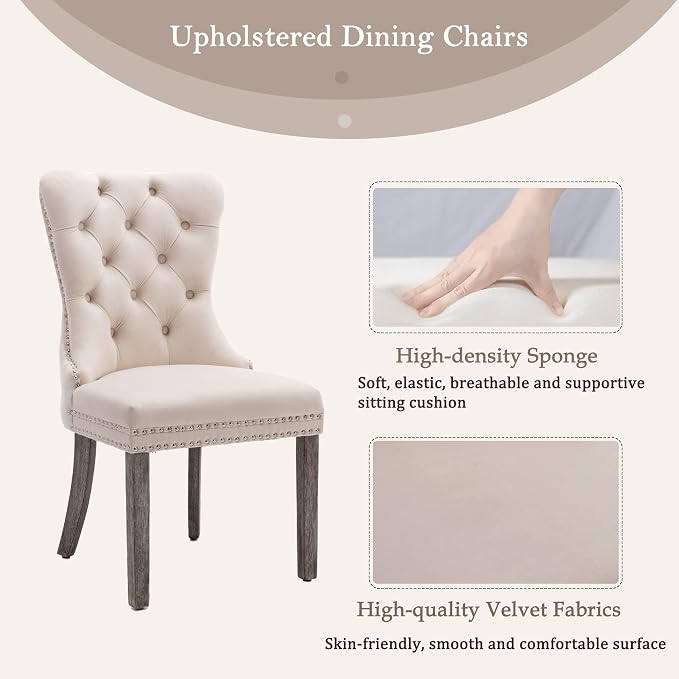 KCC Velvet Dining Chairs Set of 4, Upholstered High-end Tufted Dining Room Chair - Image 4