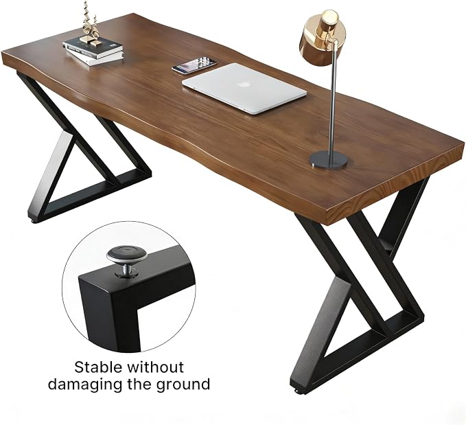55inch Solid Wood Desk Wide Home Office Desk, Metal Modern Industrial Writing - Image 3