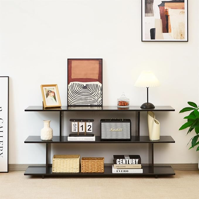 Bamboo TV Stand for TVs up to 55", 3 Tier Accent Entertainment Center - Image 4