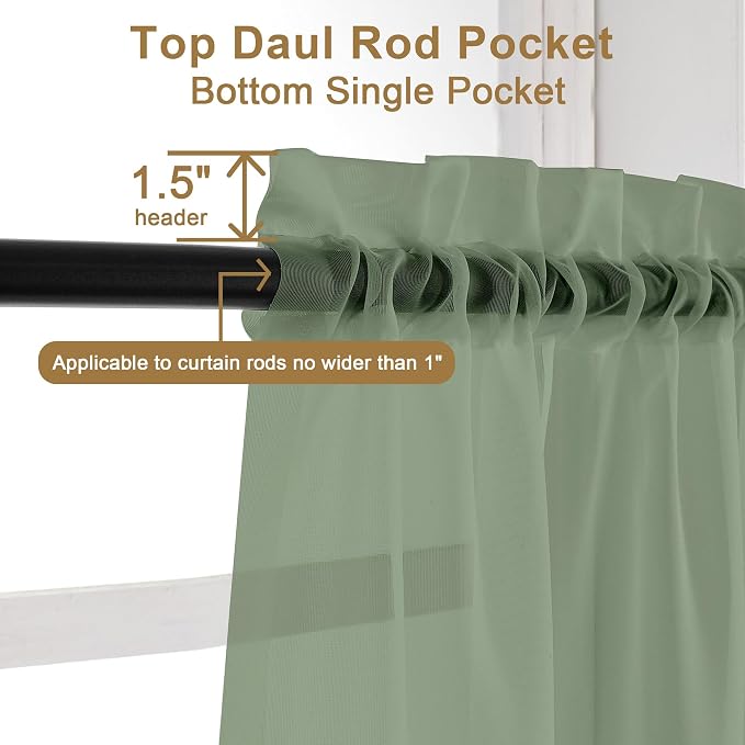 Chyhomenyc Extra Long Sage Green Voile Sheer Curtains 120 Inches Long 2 Pack - Image 3