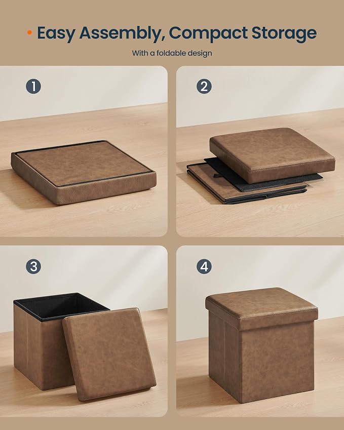 SONGMICS HOME Storage Ottoman, Removable Lid, Foldable Foot Stool, PU Leather - Image 6