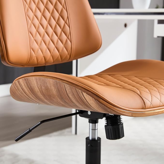 Home Office Chair No Arms with Wheels, Adjustable Height PU Leather Mid Back - Image 3