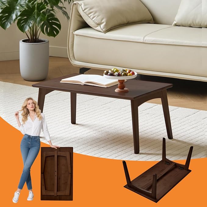 Bamboo Folding Coffee Table, Japanese Low Desk, No Assembly Portable Furniture - Image 4