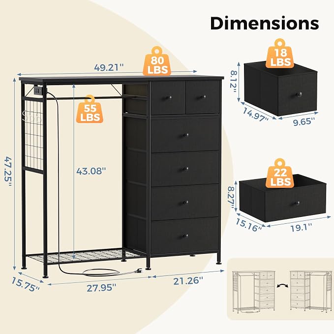 DUMOS Black Dresser for Bedroom - Image 3