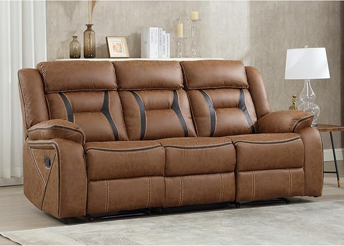 EBELLO Faux Leather Manual Reclining Sofa, 3 Seat Recliner Sofa Chair, Couch - Image 6