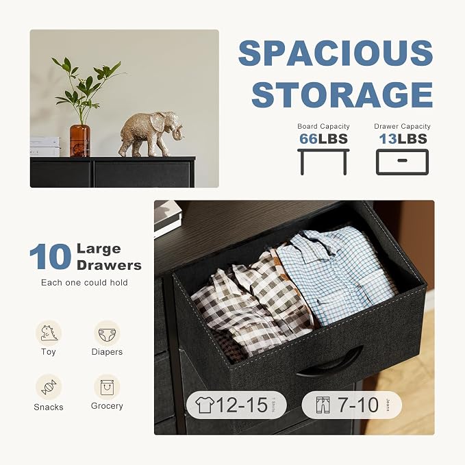 DUMOS Dresser for Bedroom, 10 Storage Drawers, Wide Fabric Closet Chests - Image 4