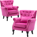 Set of 2 Mid-Century Modern Accent Chair, Velvet Armchair w/Tufted Back/Wood by DMFurniture