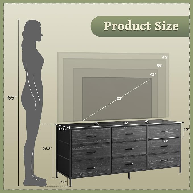 Huuger Long Dresser for Bedroom, 55 Inch TV Stand for 55, 60 Inch TV, - Image 3