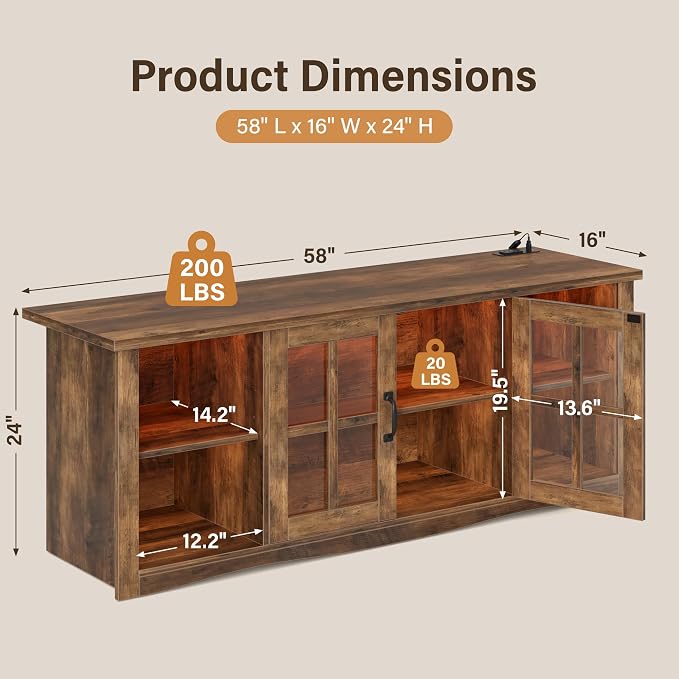 YESHOMY Farmhouse LED TV Stand - Image 9