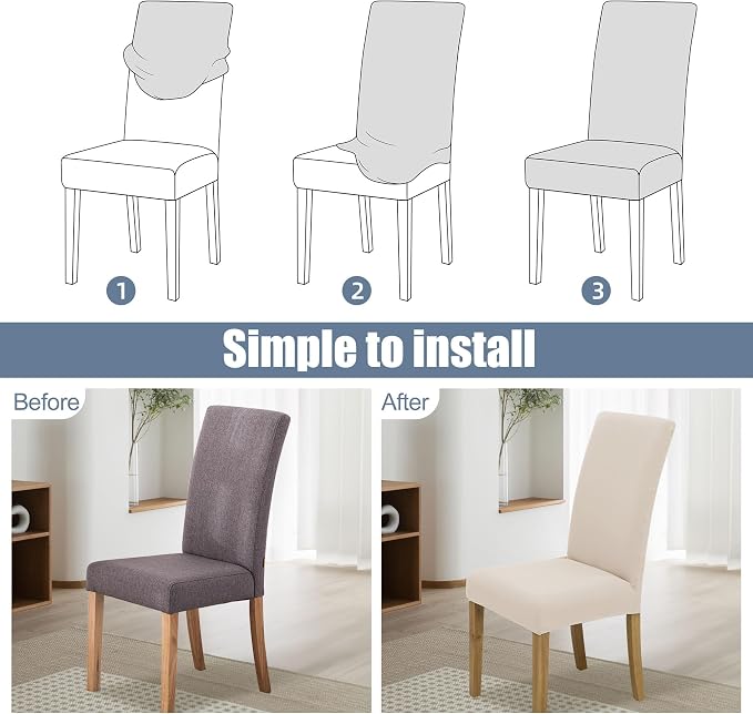 BIETYONE Stretch Dining Chair Covers Set of 8, Soft Removable Washable Kitchen - Image 4