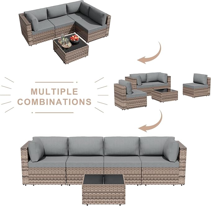 JAMFLY 5-Piece Patio Furniture Set, All-Weather Wicker Outdoor Sectional Sofa - Image 4