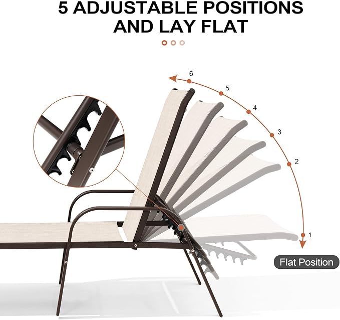 Crestlive Products Outdoor Chaise Lounge Chair, 5-Position Pool Lounge Chairs - Image 3
