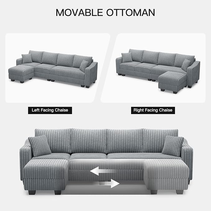 Belffin Sectional Couch with L-Shape Chaise L Shaped Couch with Ottoman - Image 5