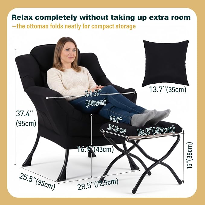 Lazy Chair with Ottoman, Large Accent Chair with Ottoman and a Throw Pillow - Image 2